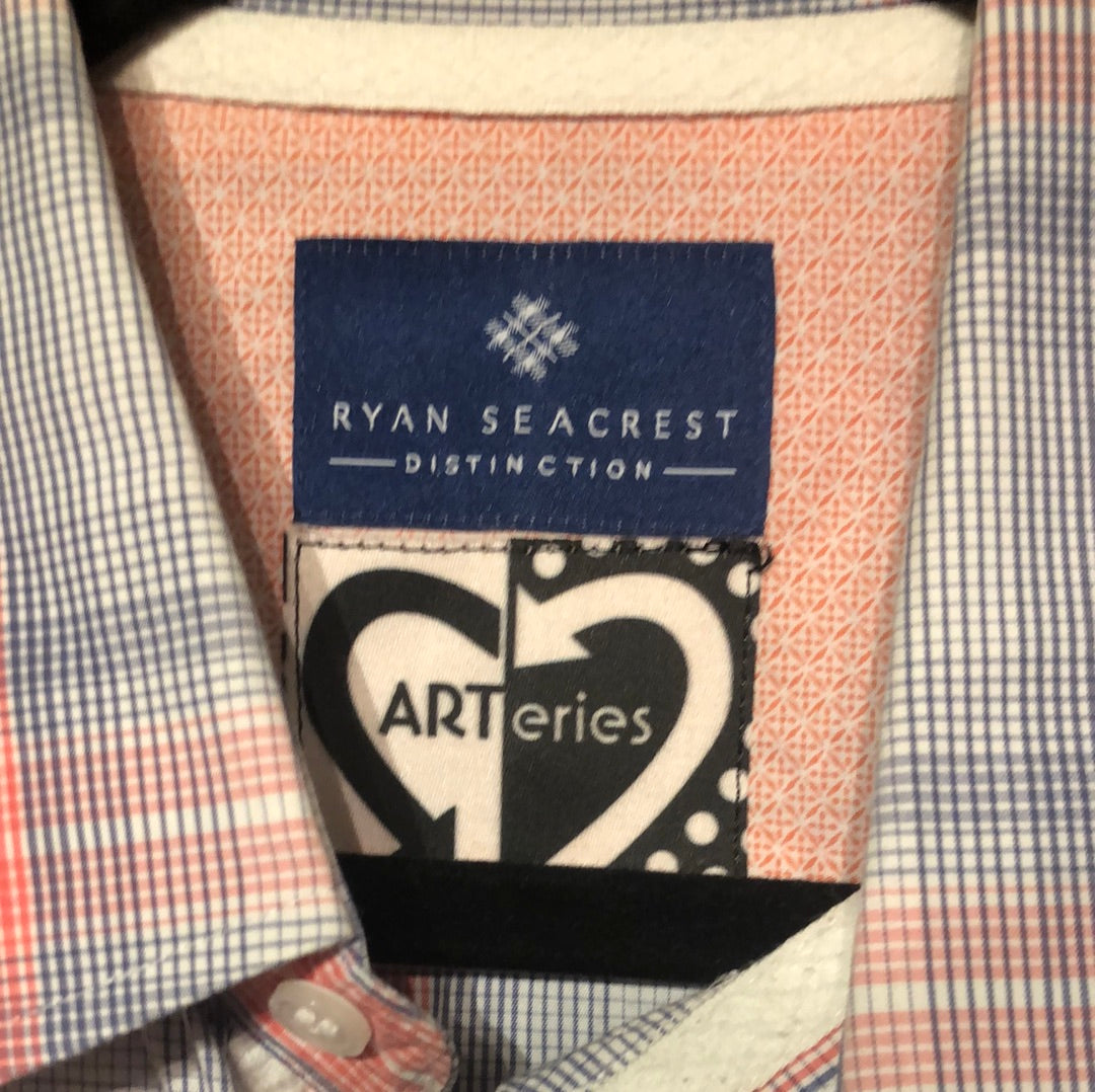 Ryan Seacrest Up Cycled Short Sleeve with White Stripes and Abstract Vintage Patches
