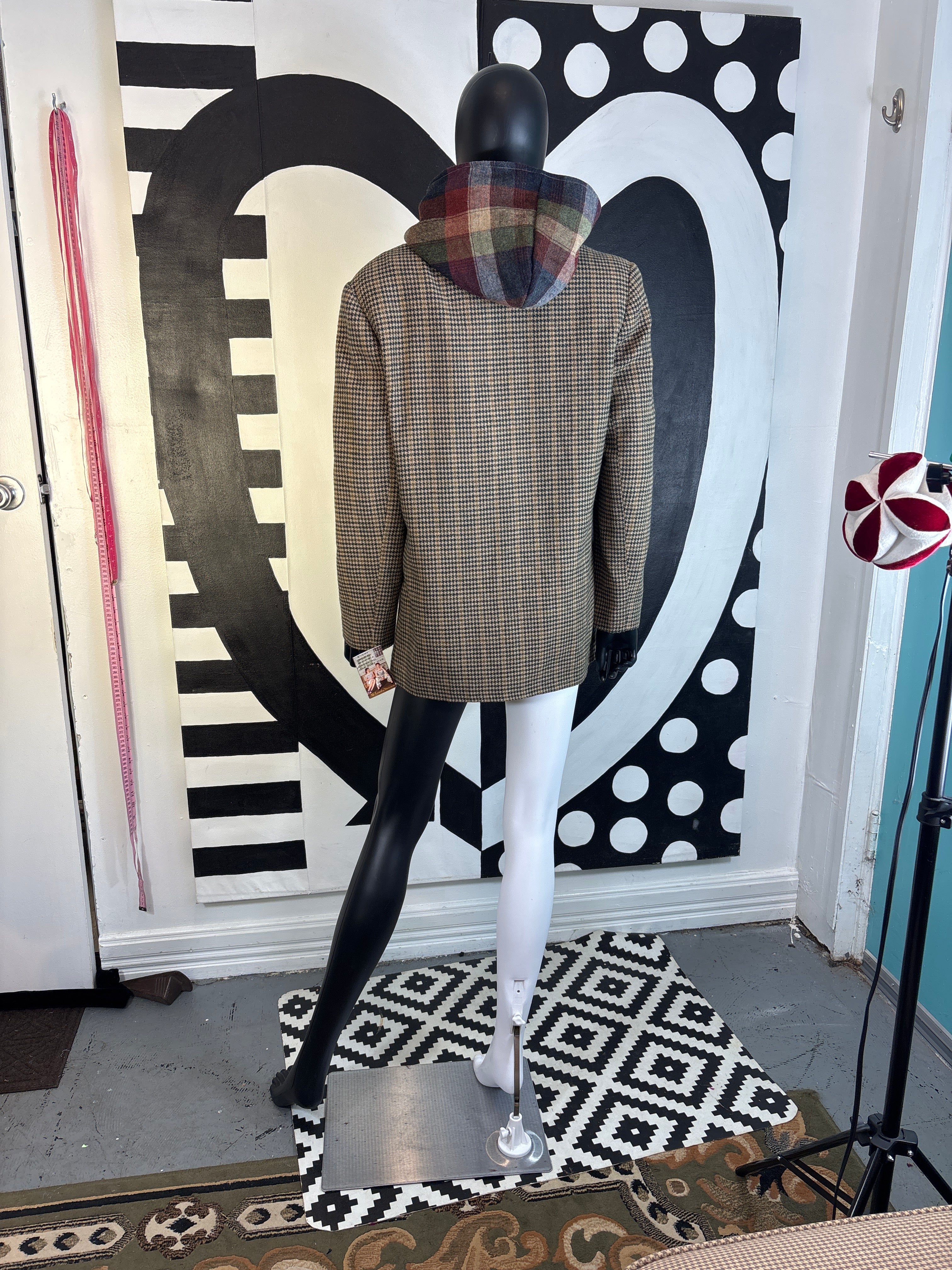 Up Cycled Houndstooth  Hoodie Sportscoat Size M /10