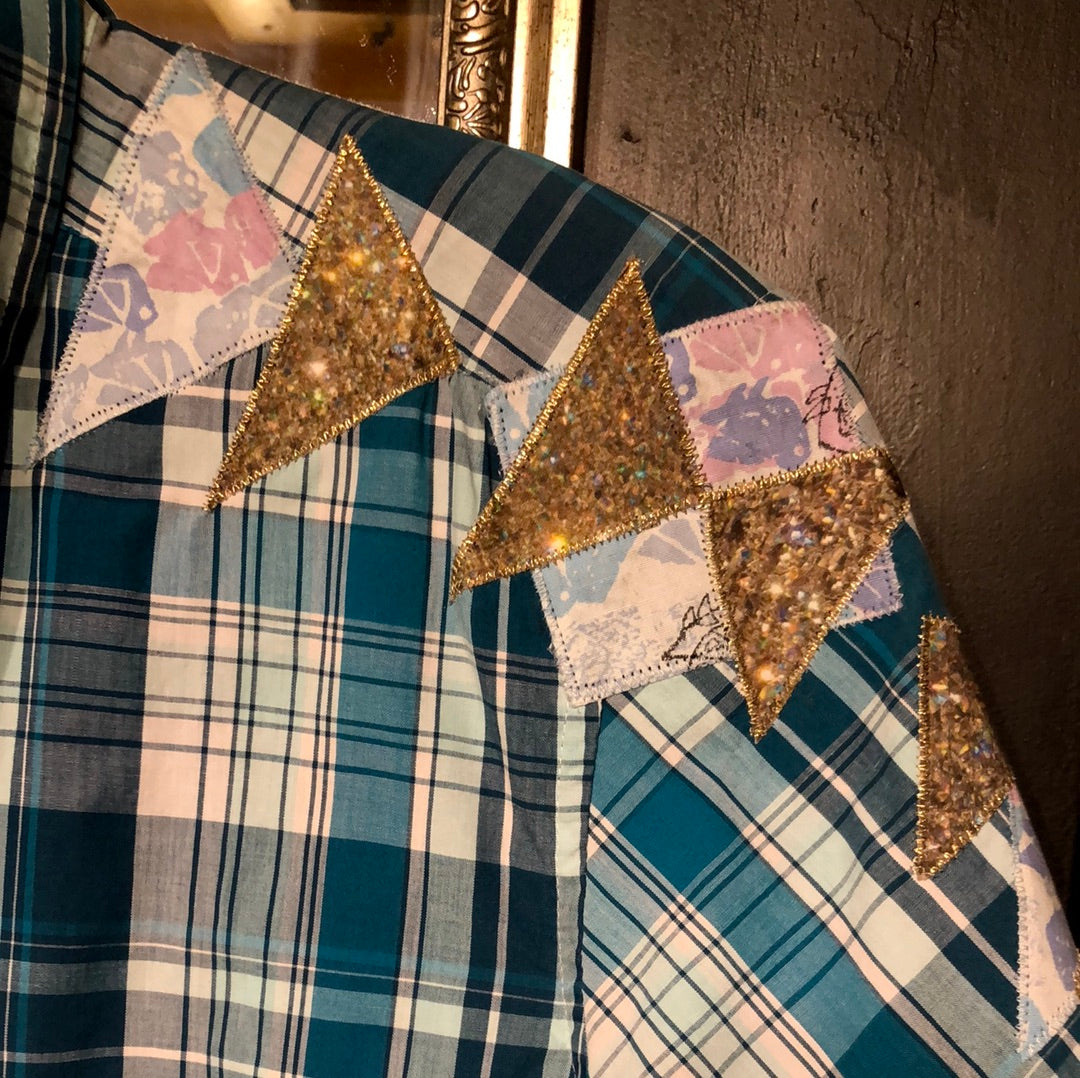 Up Cycled Triangle Bling  Button Up