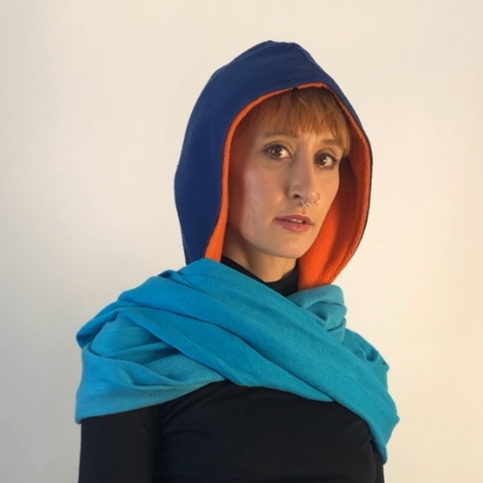 Royal Blue Hoodie Scarf With Orange Lining and Light Blue Pashmina Scarf