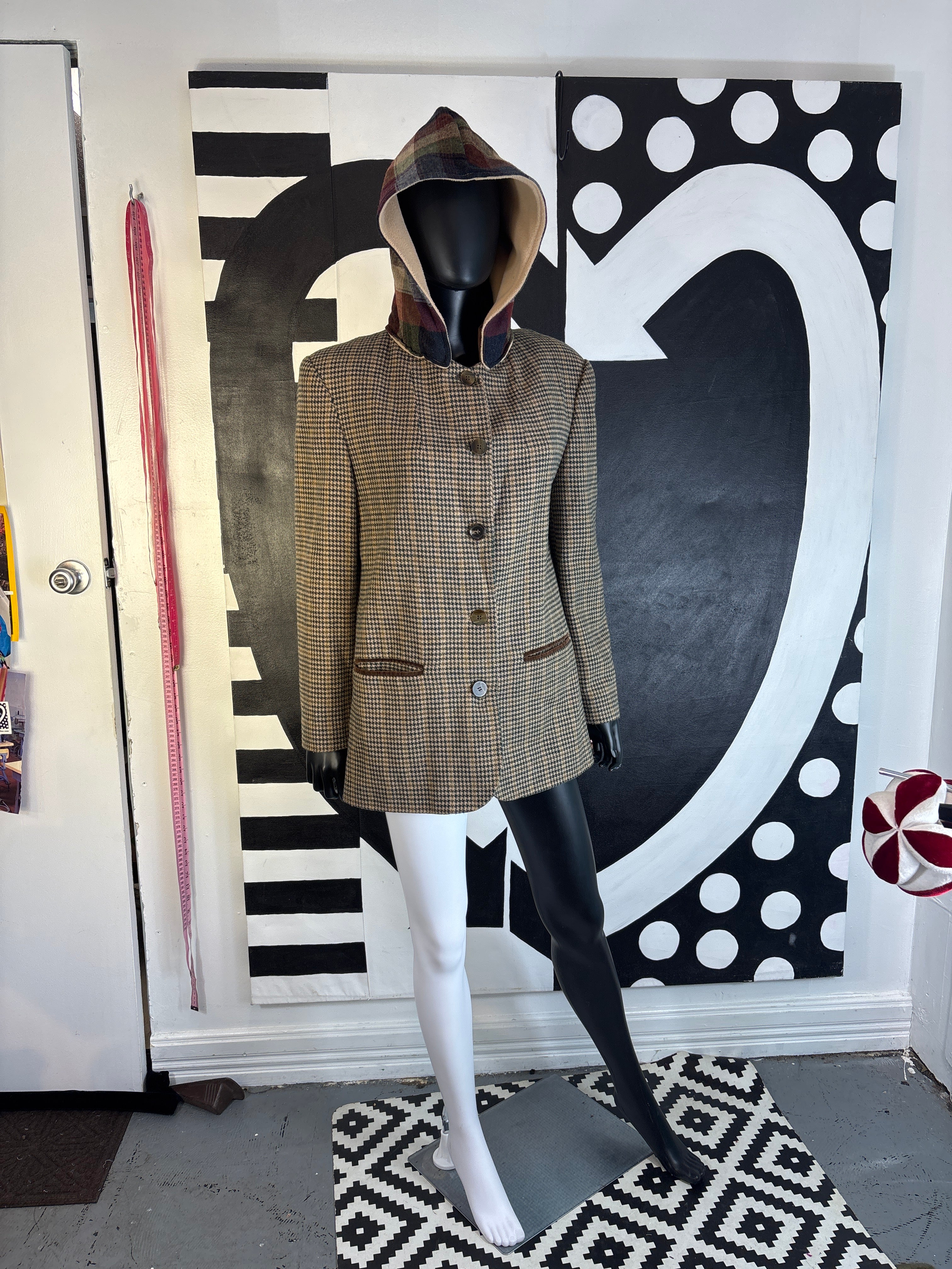 Up Cycled Houndstooth  Hoodie Sportscoat Size M /10