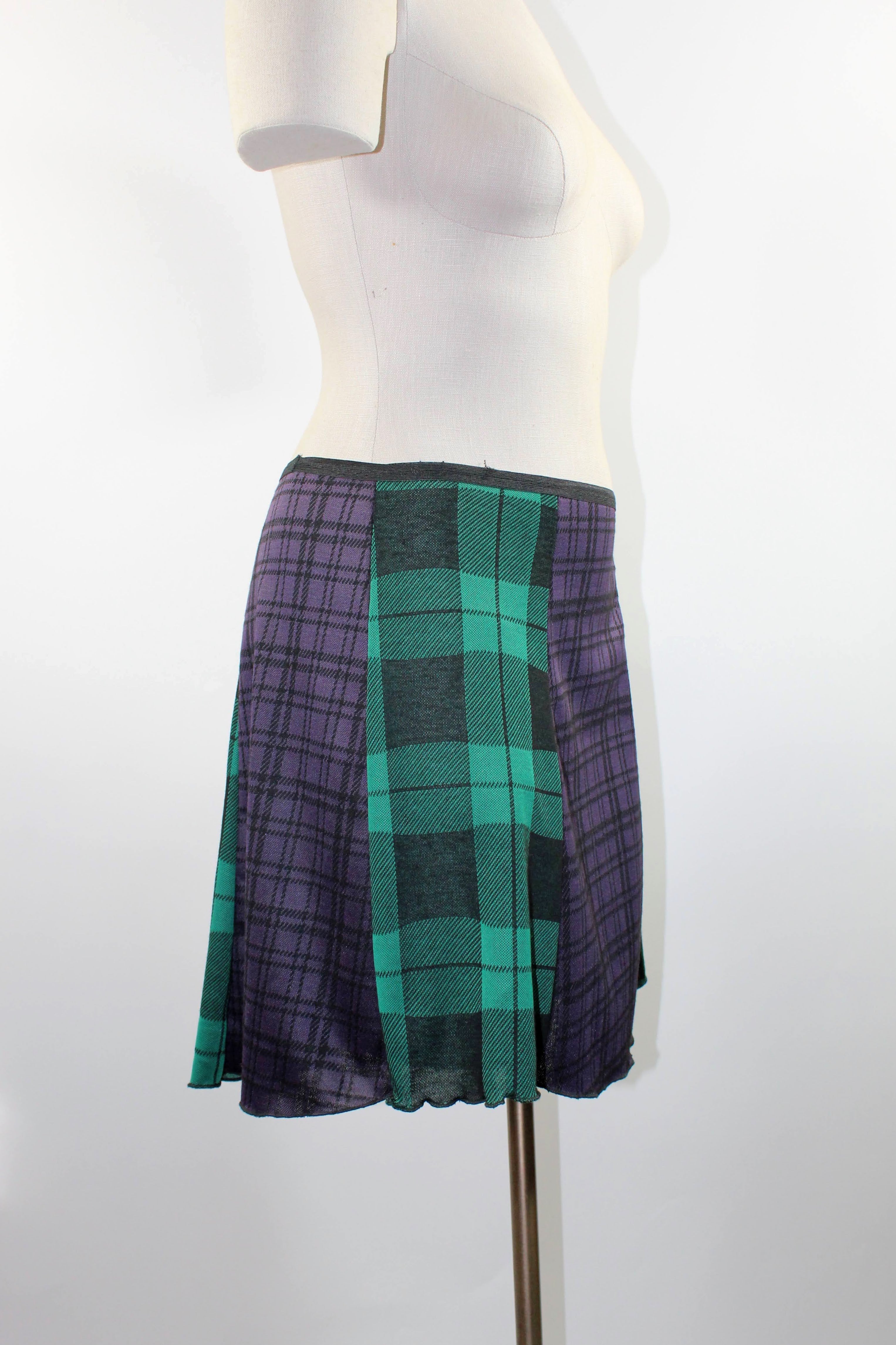 Purple and Green Plaid Paneled Skirt