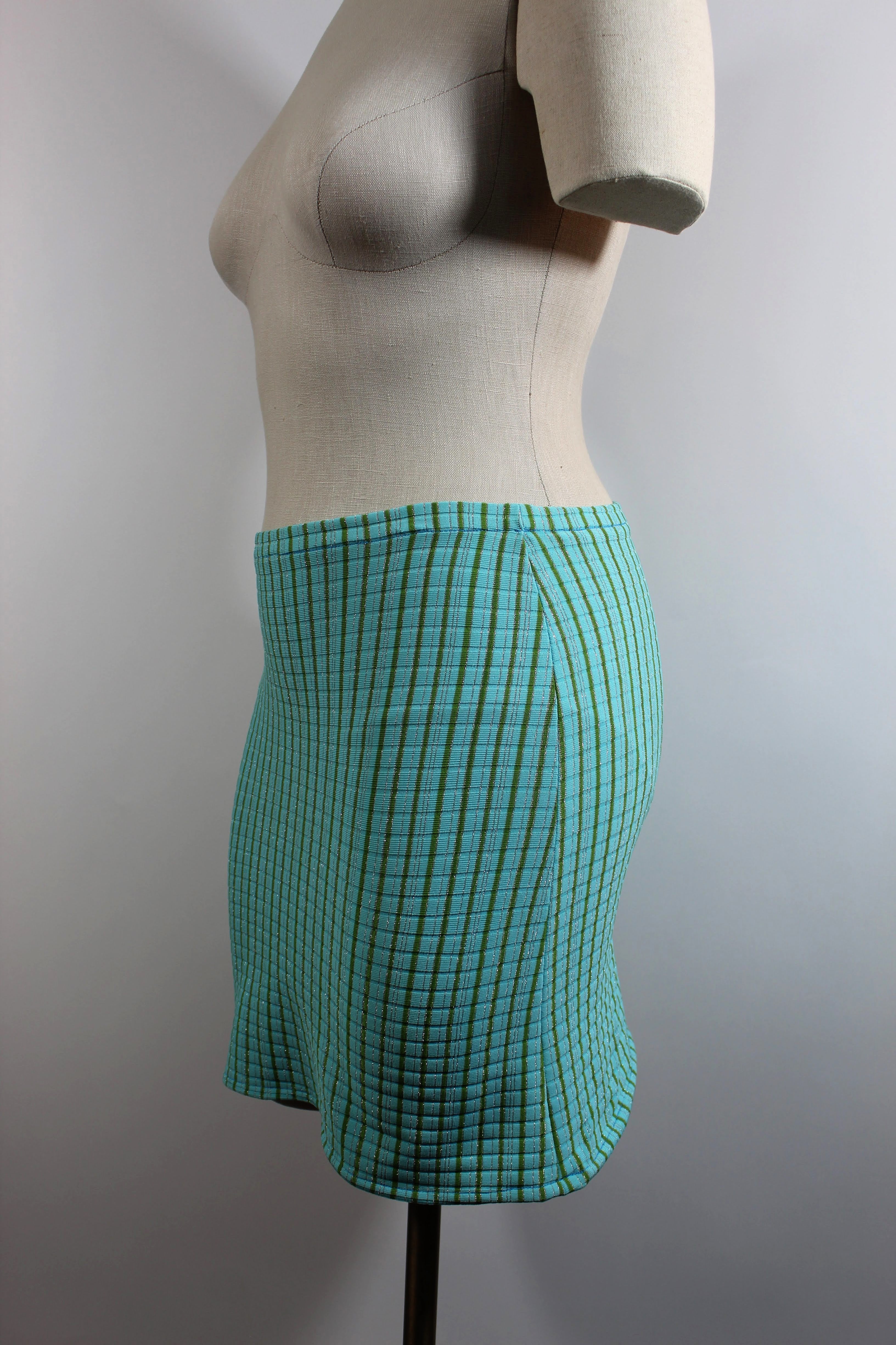 Turquoise with Silver and Lime Green Retro Booty Skirt