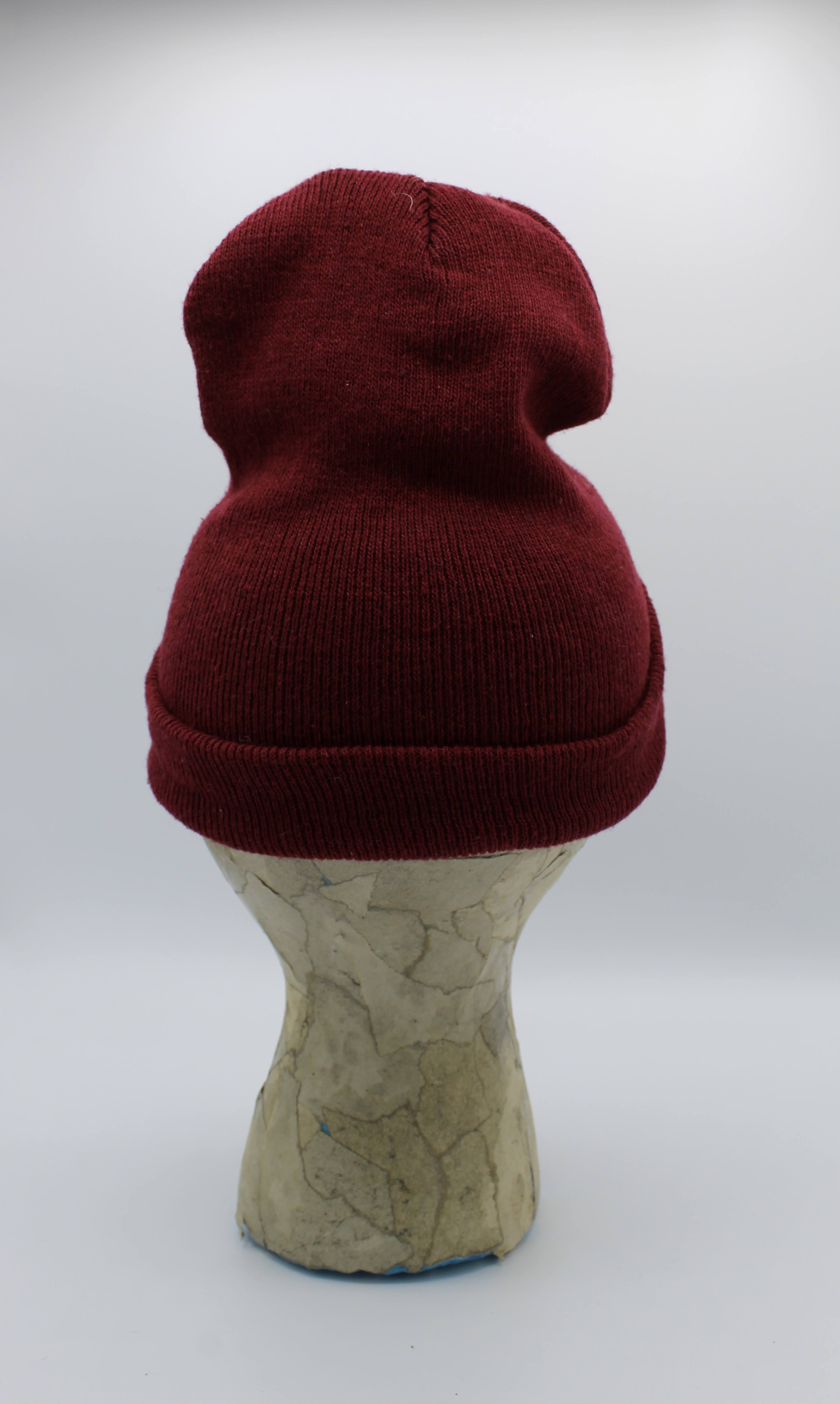 Maroon Beanie with Crocheted Blue Flower
