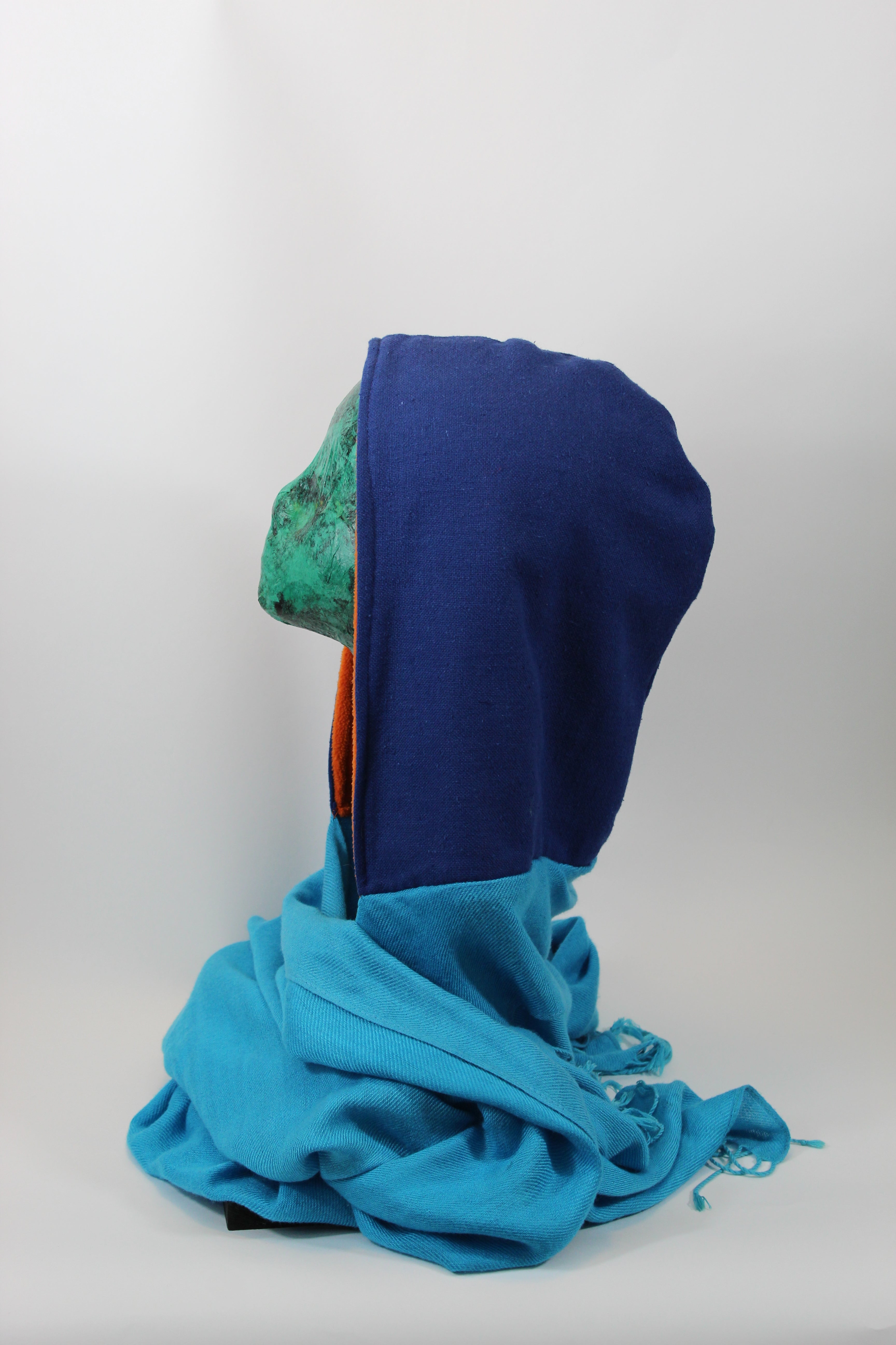 Royal Blue Hoodie Scarf With Orange Lining and Light Blue Standard Scarf