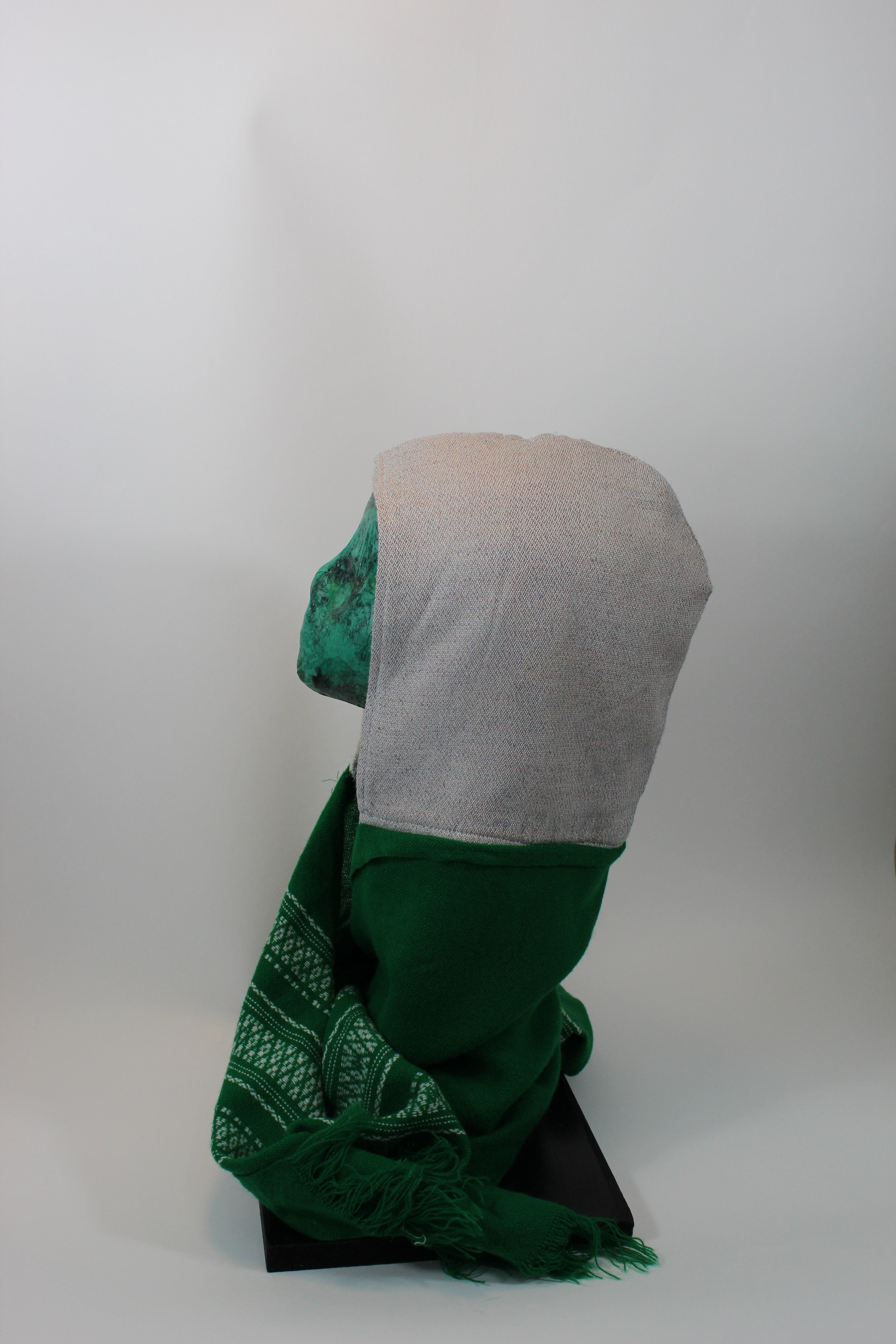 Creme Hoodie Scarf With White Lining and Green  Standard Scarf