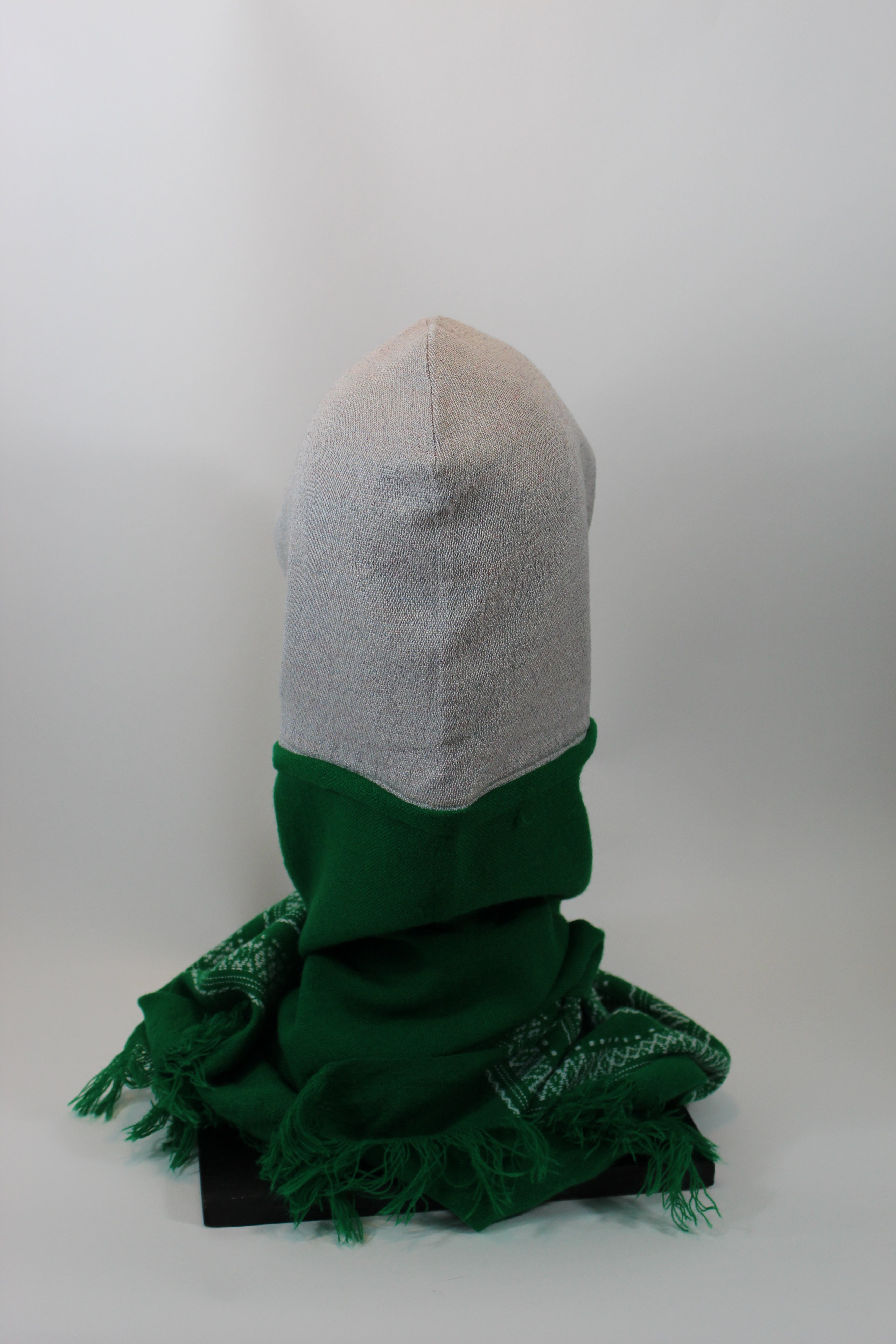 Creme Hoodie Scarf With White Lining and Green  Standard Scarf