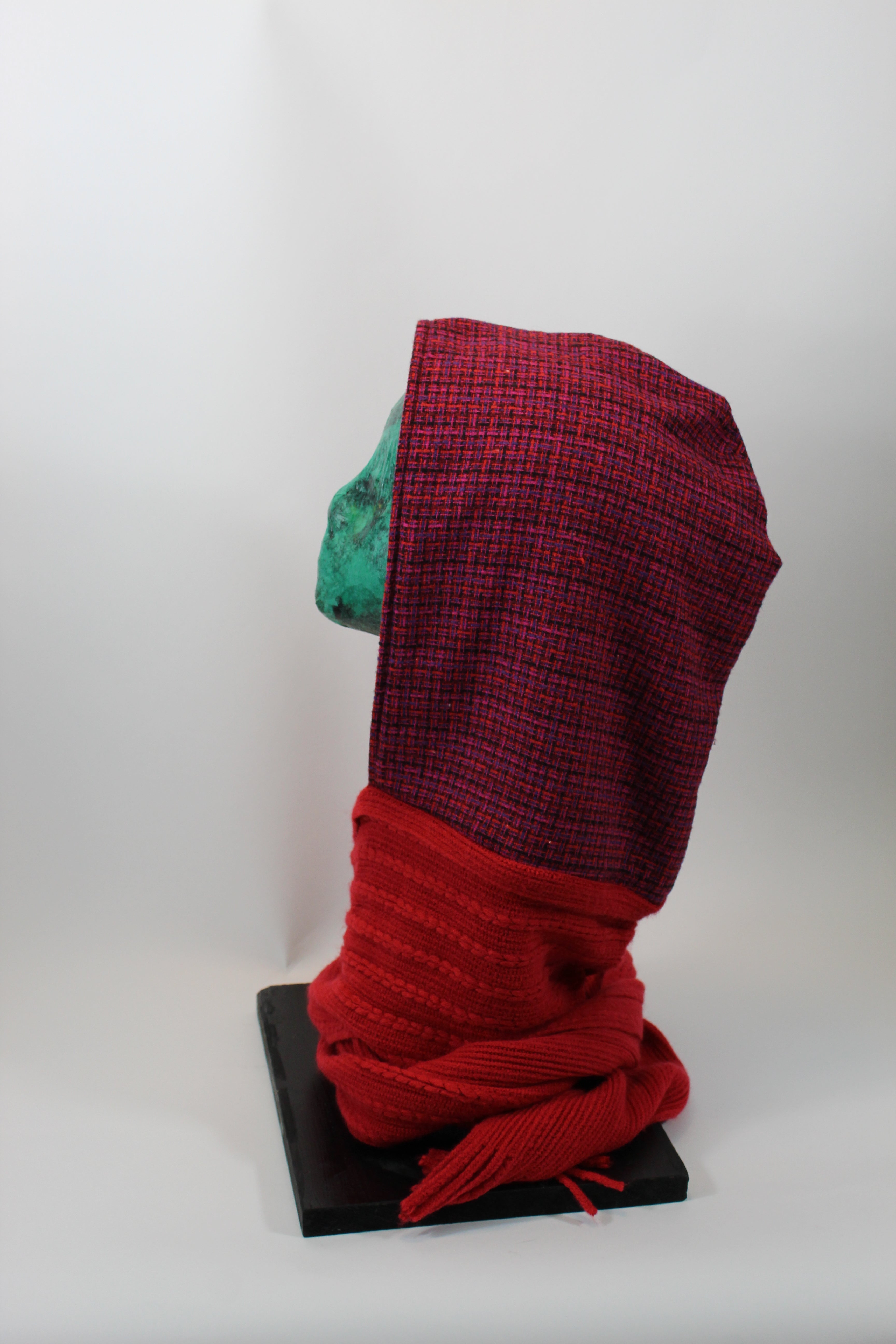 Red and Fuschia Hoodie Scarf With Black Lining and Warm Red  Knitted Standard Scarf