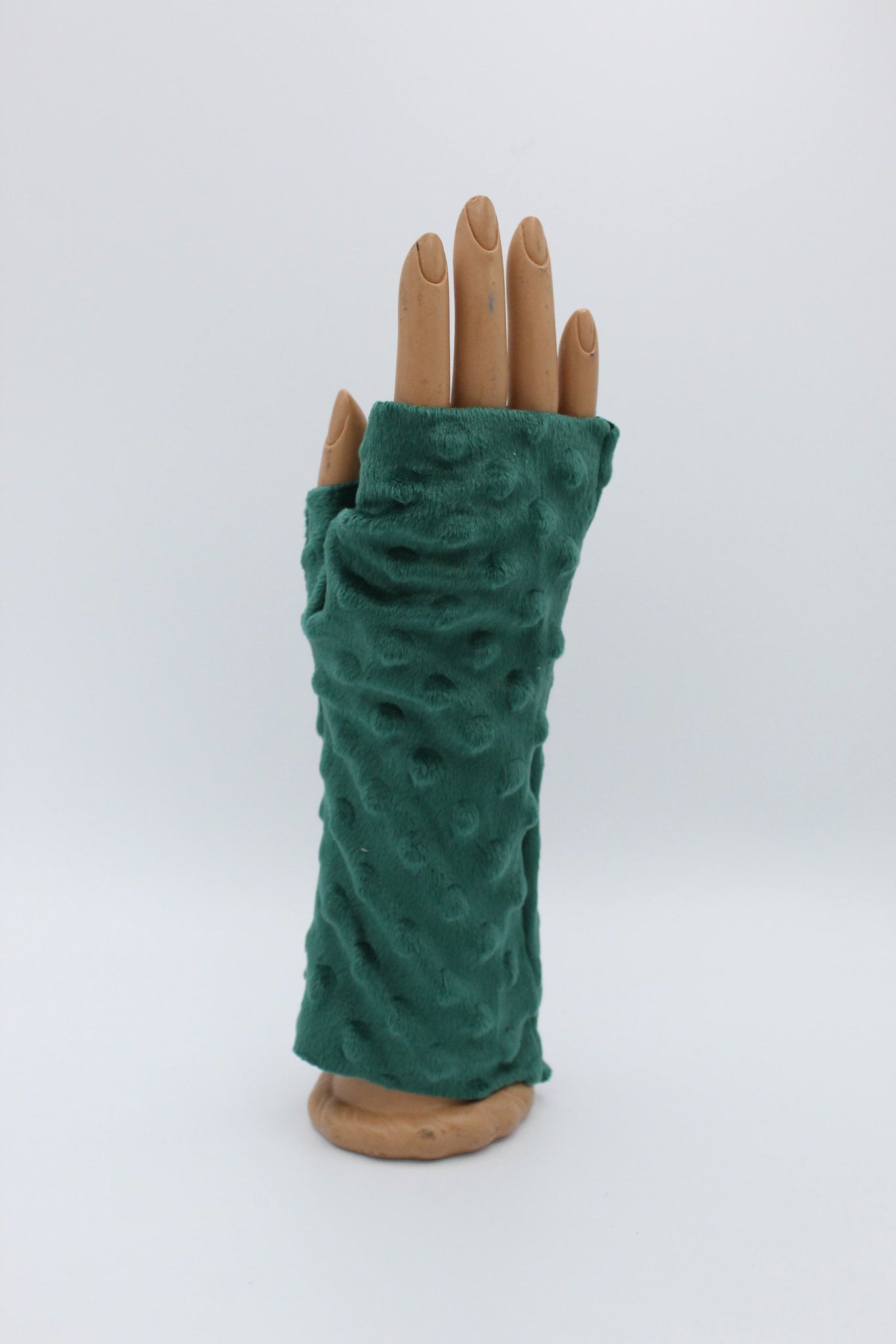 Green Minky Dot Fingerless Gloves