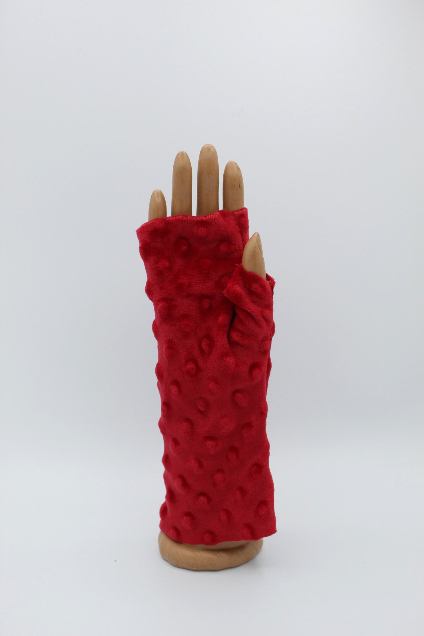 Red Minky Dot Fingerless Gloves
