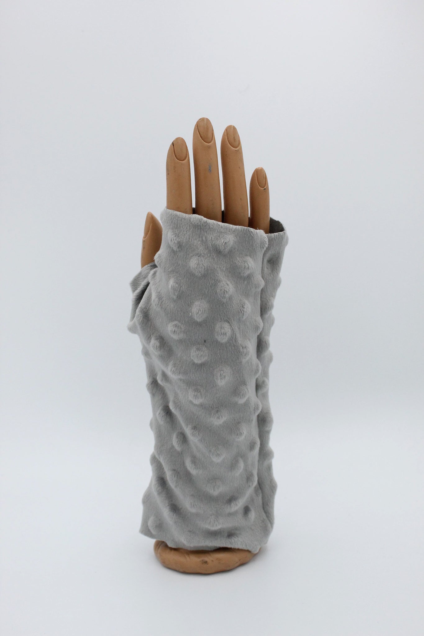 Grey Minky Dot Fingerless Gloves