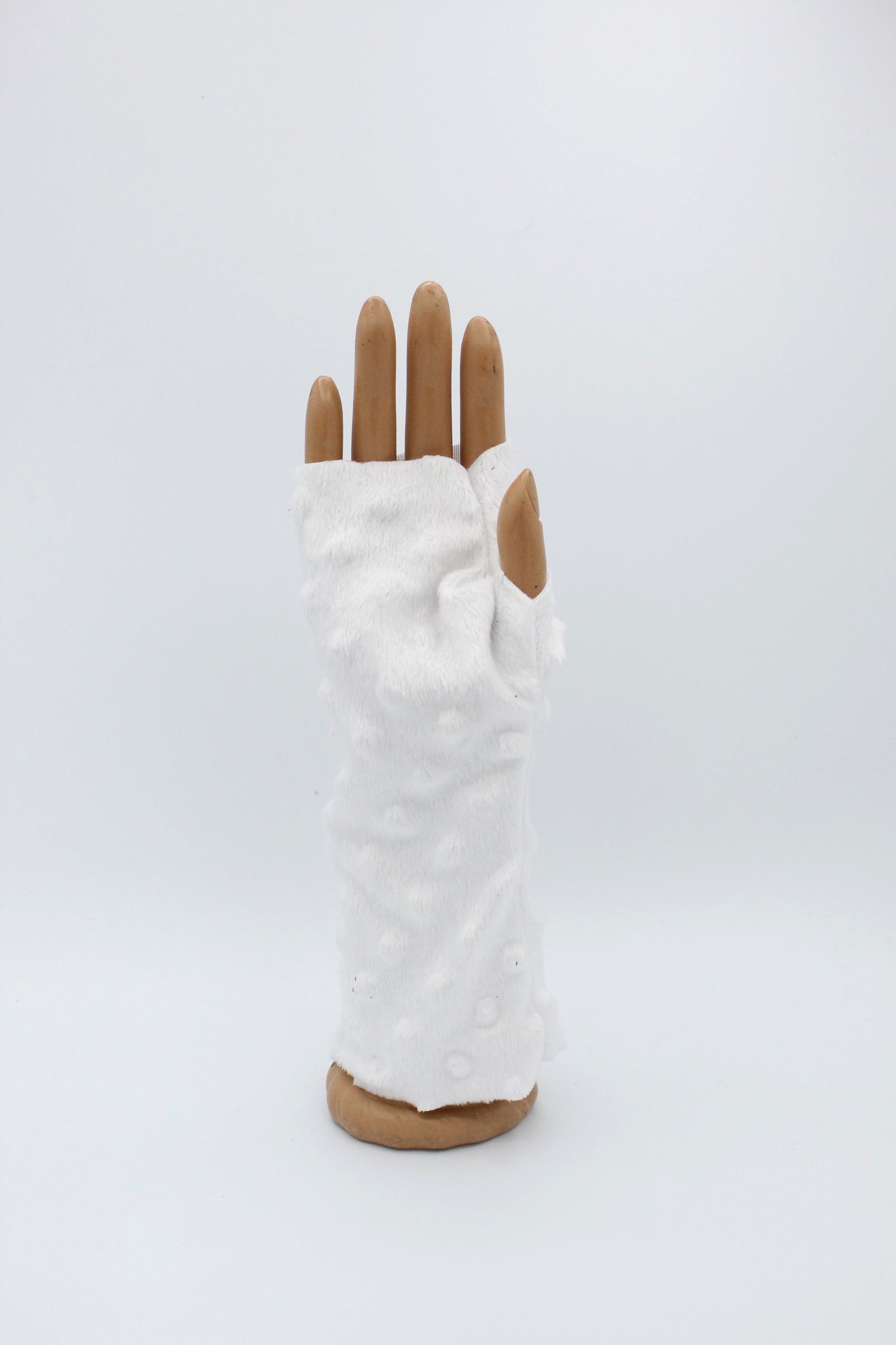 White Minky Dot Fingerless Gloves