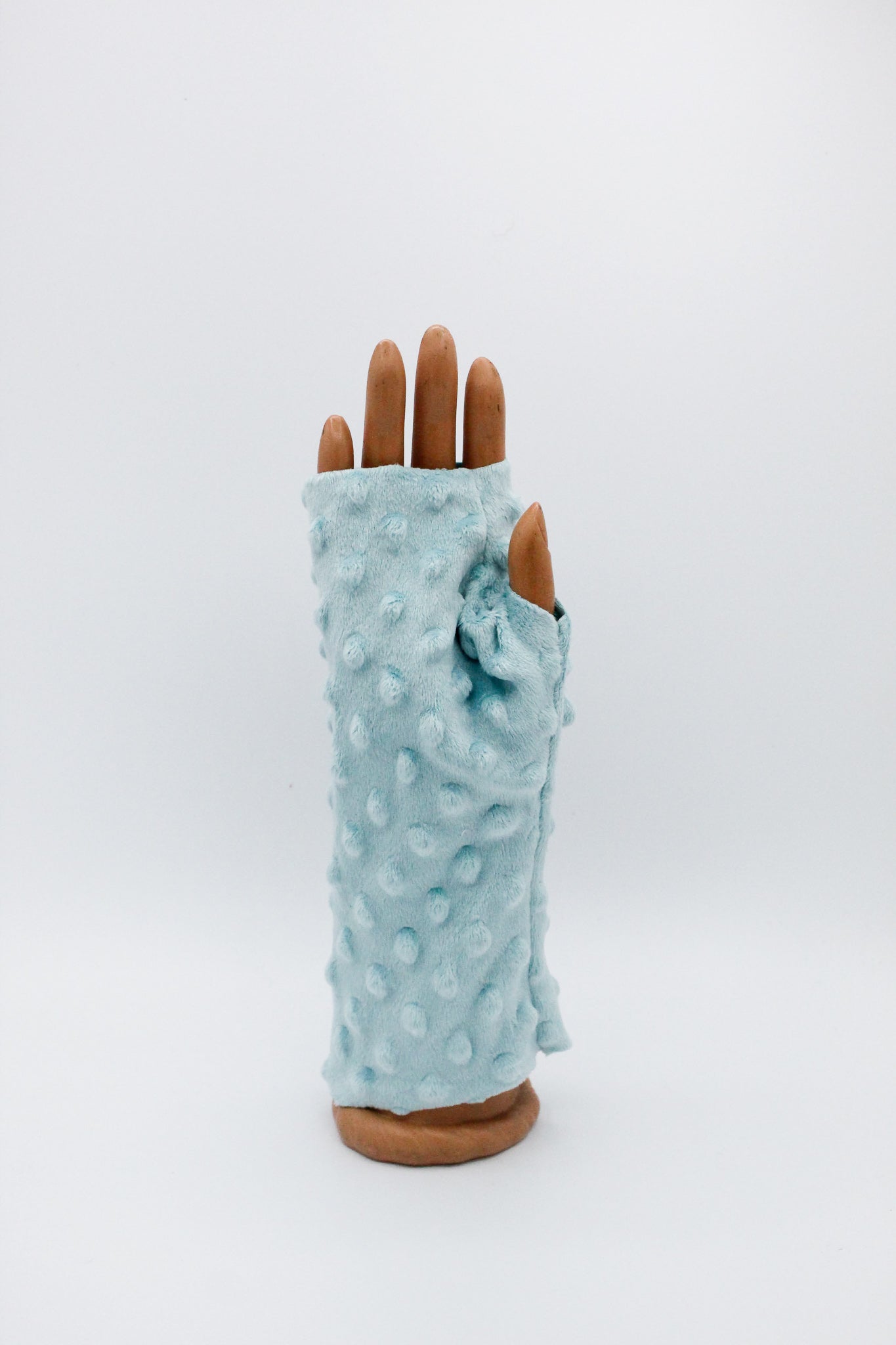 Celeste Blue Minky Dot Fingerless Gloves