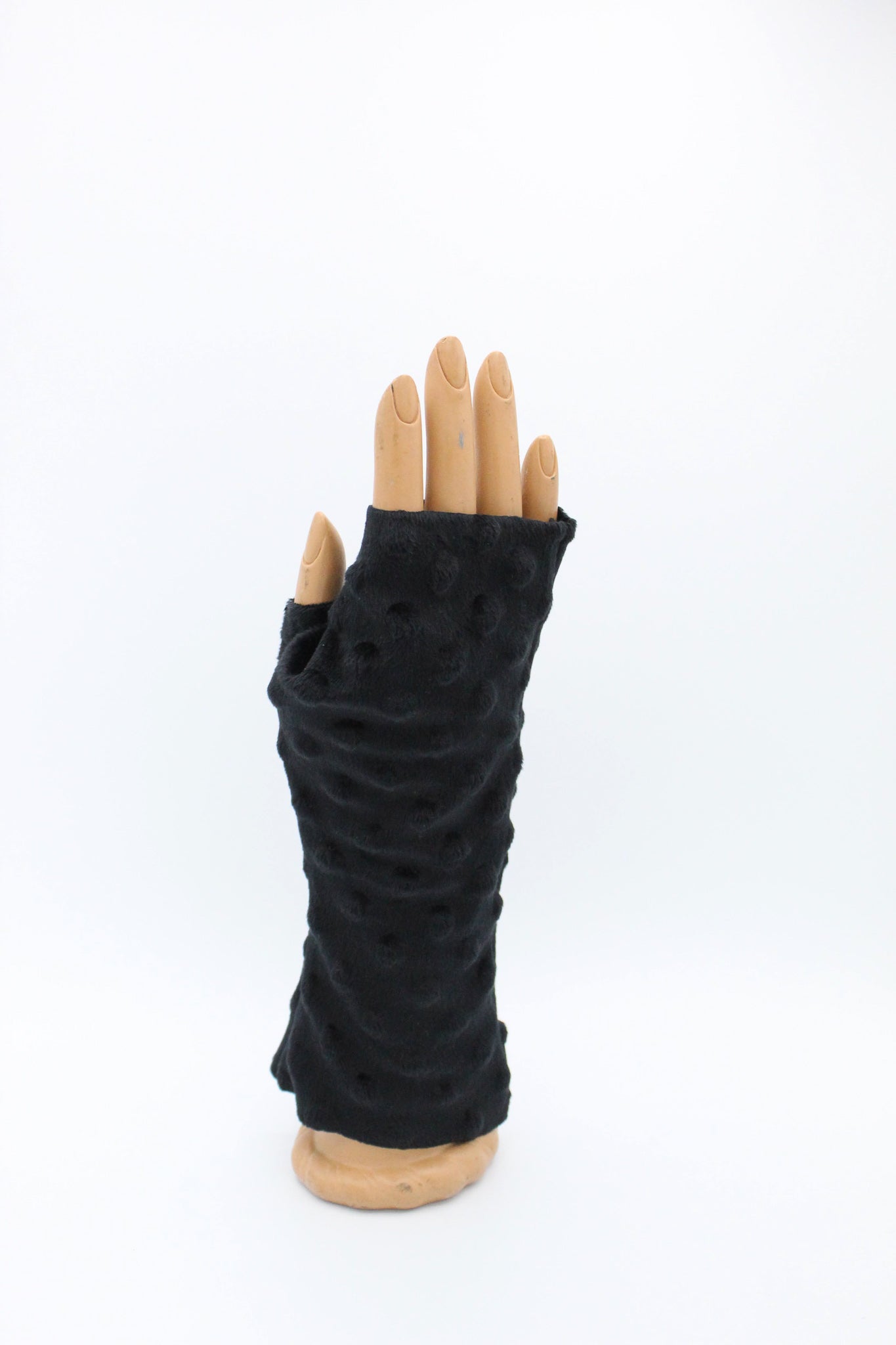 Black Minky Dot Fingerless Gloves
