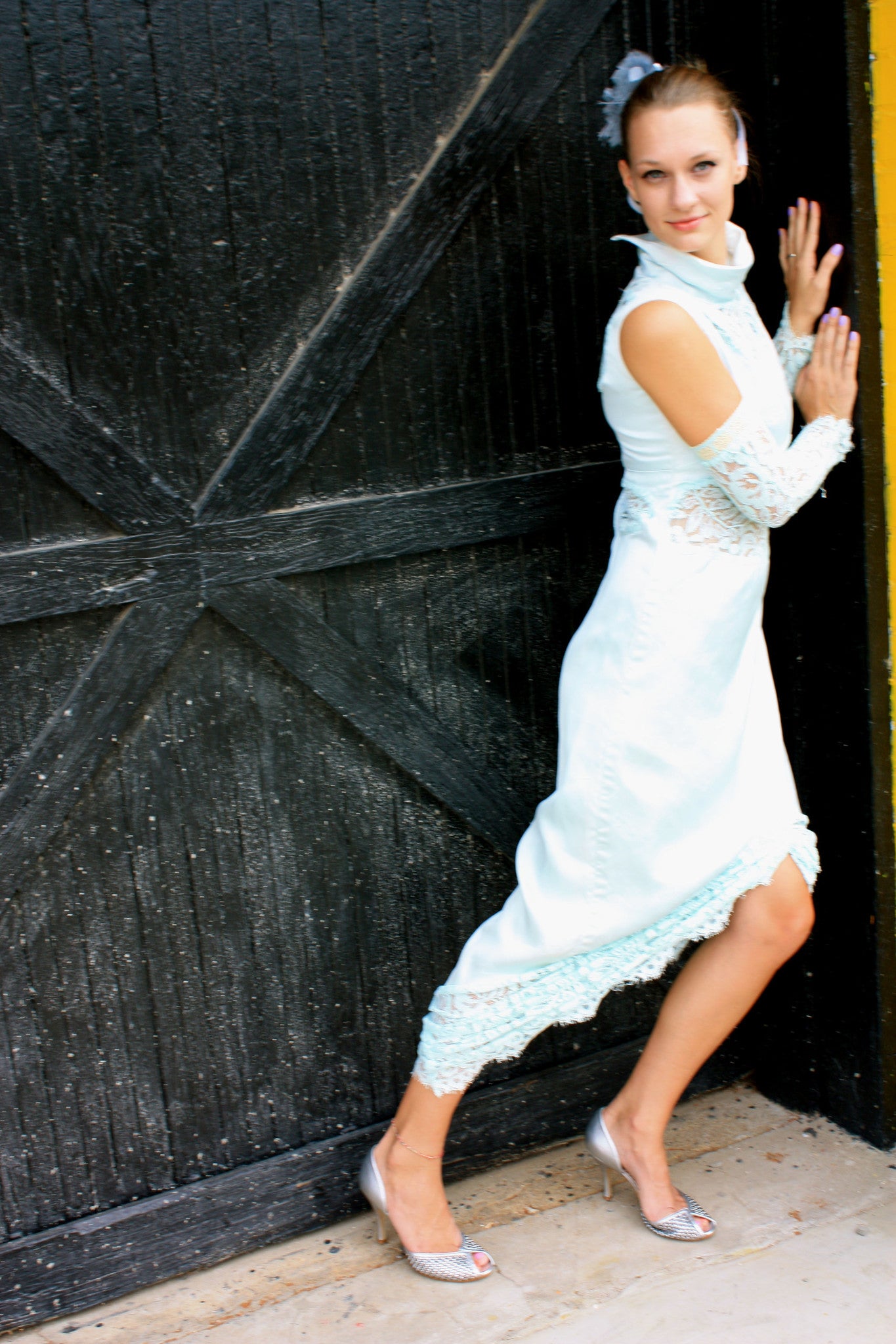 Sky Blue Satin Dress