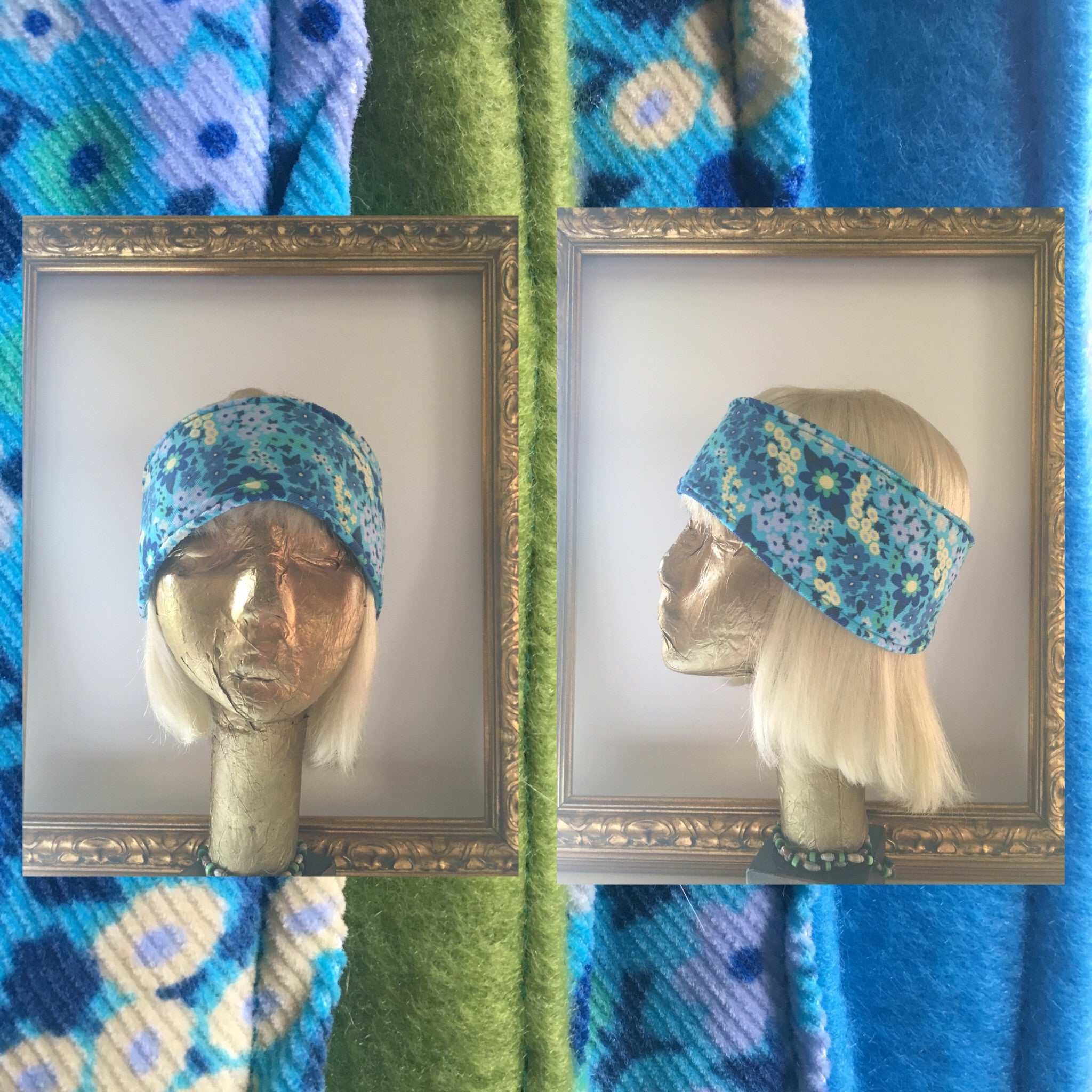 Blue Flower Power Corduroy and Fleece Headband