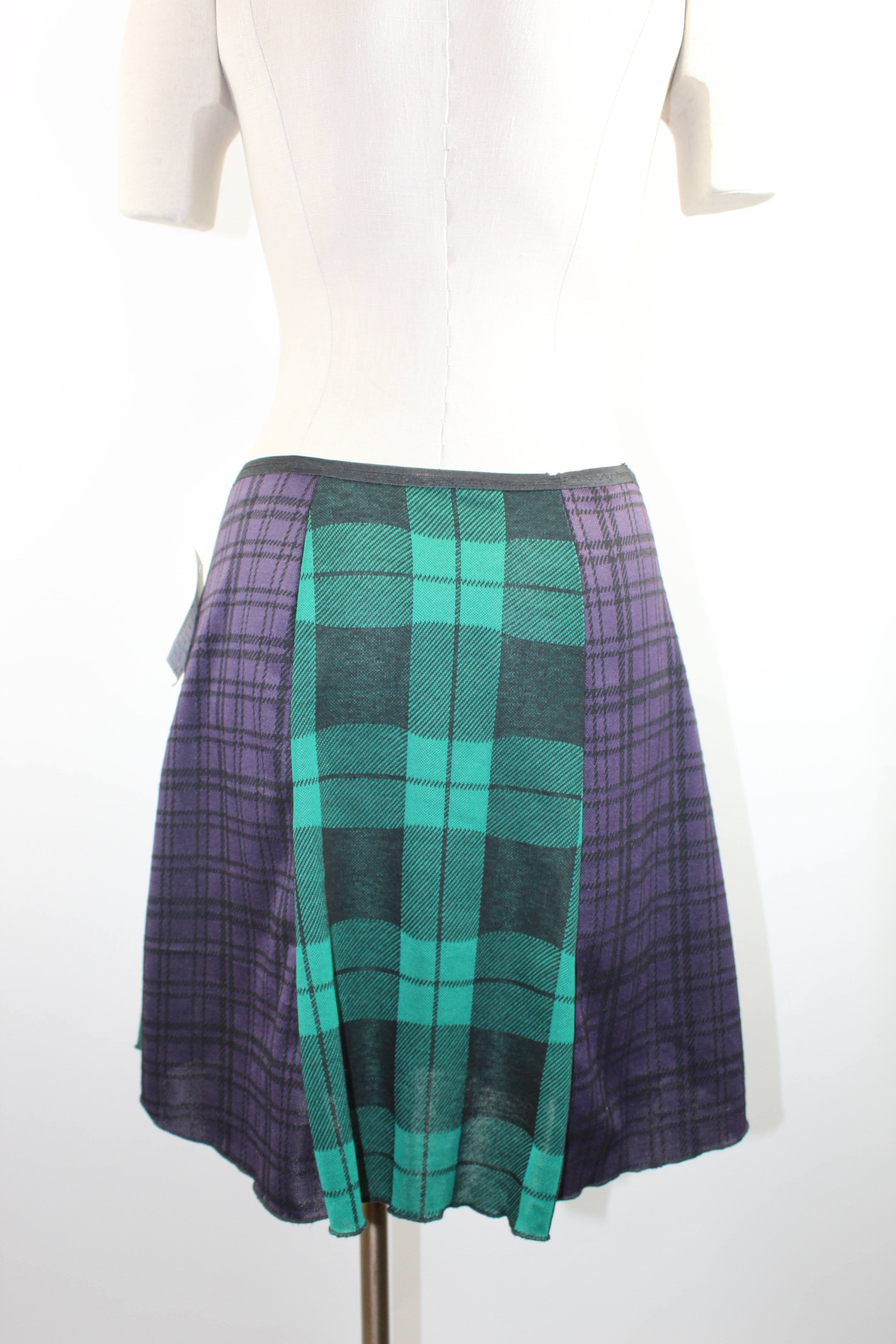 Purple and Green Plaid Paneled Skirt