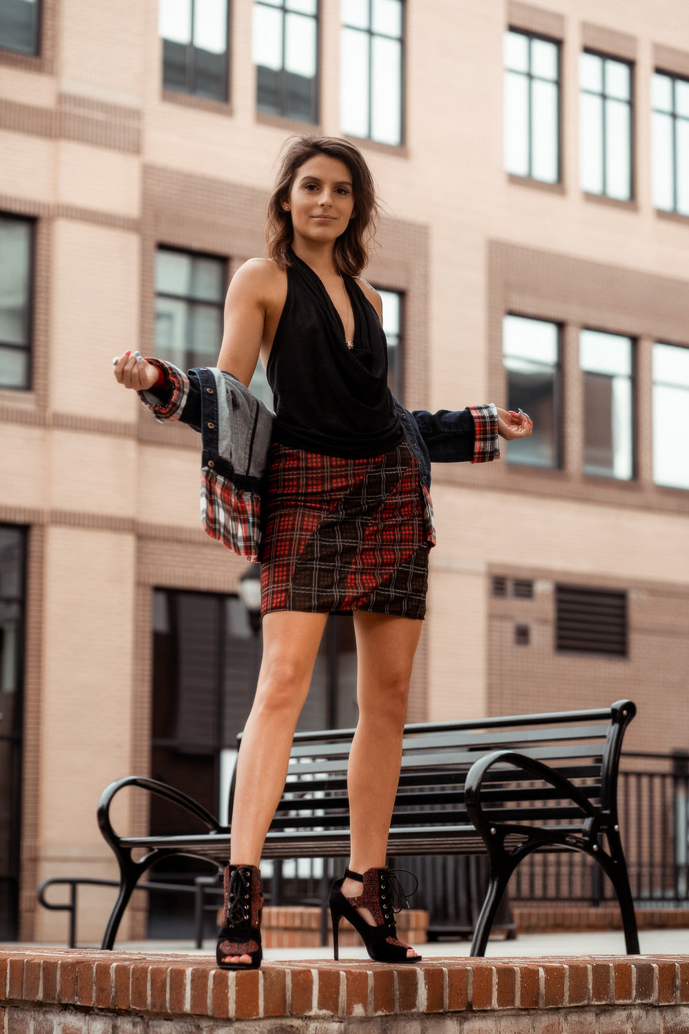 Neapolitan  Red and Brown Plaid Skirt